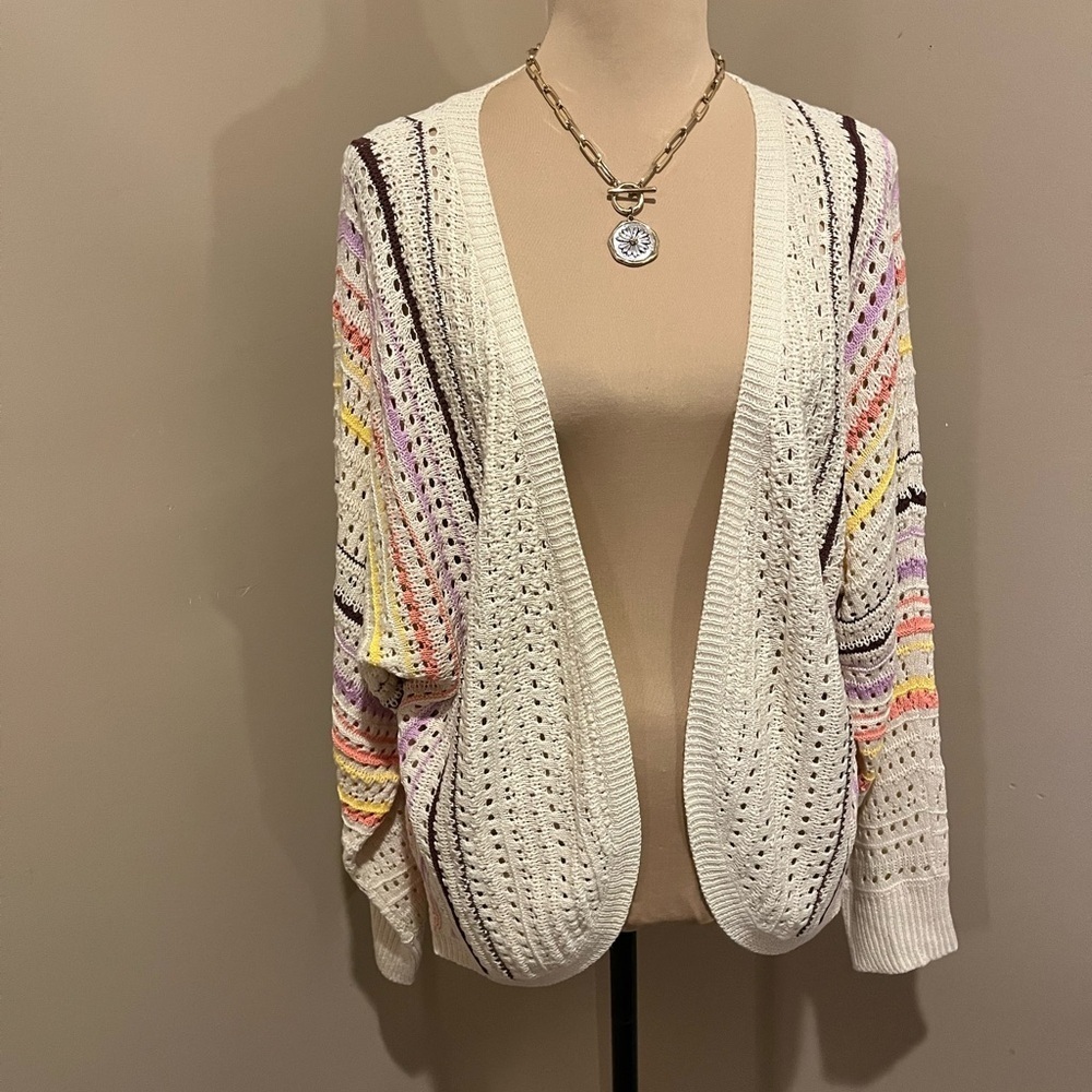 Haptics Cream and Pink Striped Open-Front Cardigan, size M